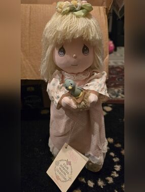 vintage 1988 Precious Moments Blonde Doll in Pink Dress - Classic Collectible